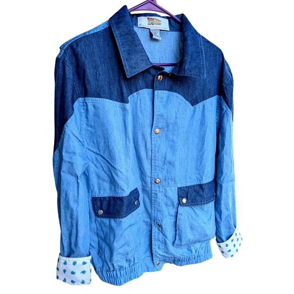 Back To The Future Shirt Mens L Blue Denim Snap Front Marty McFly Chambray - Picture 1 of 10